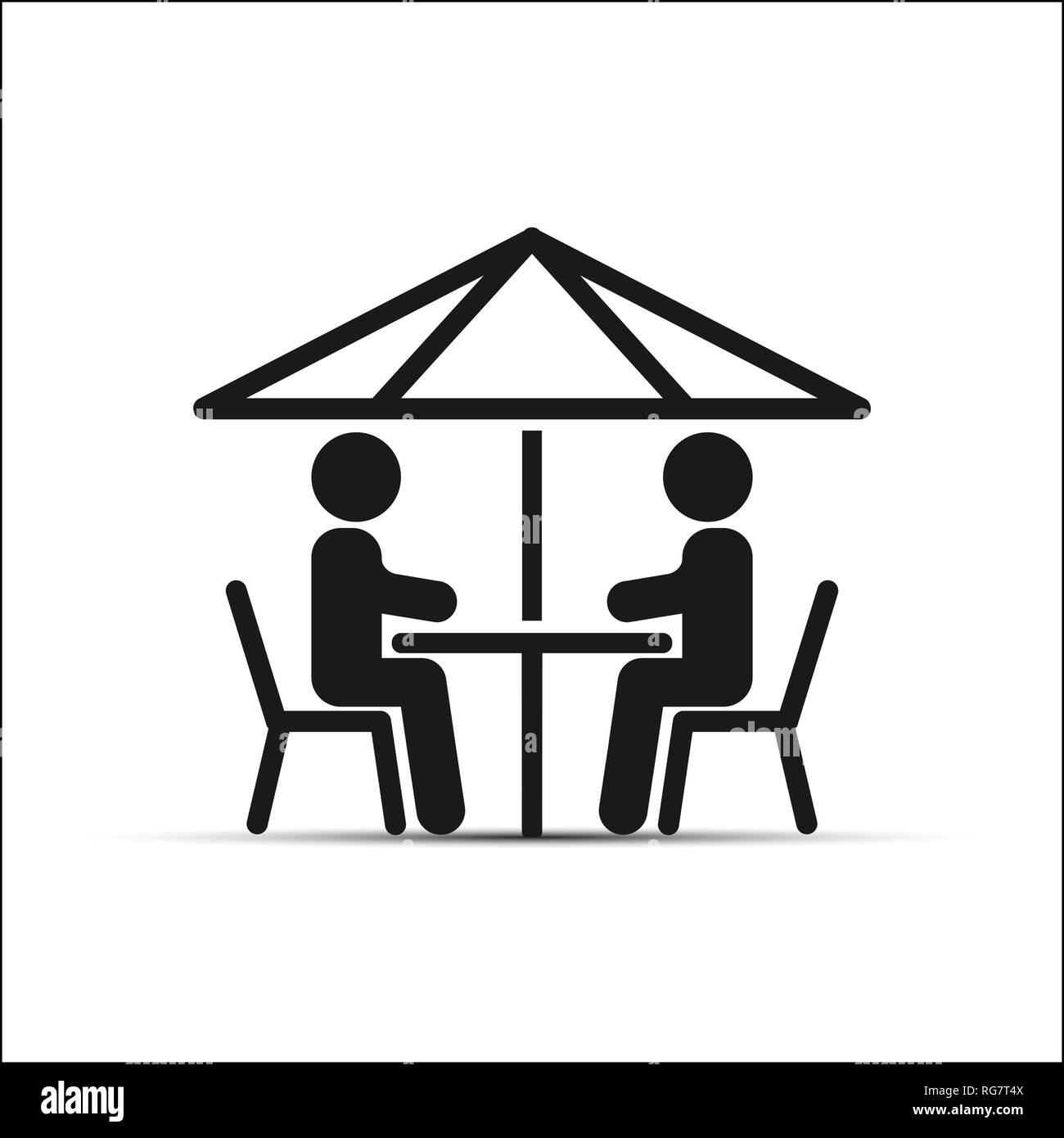 Simple drawing, two people sitting at a table under an umbrella Stock Vector
