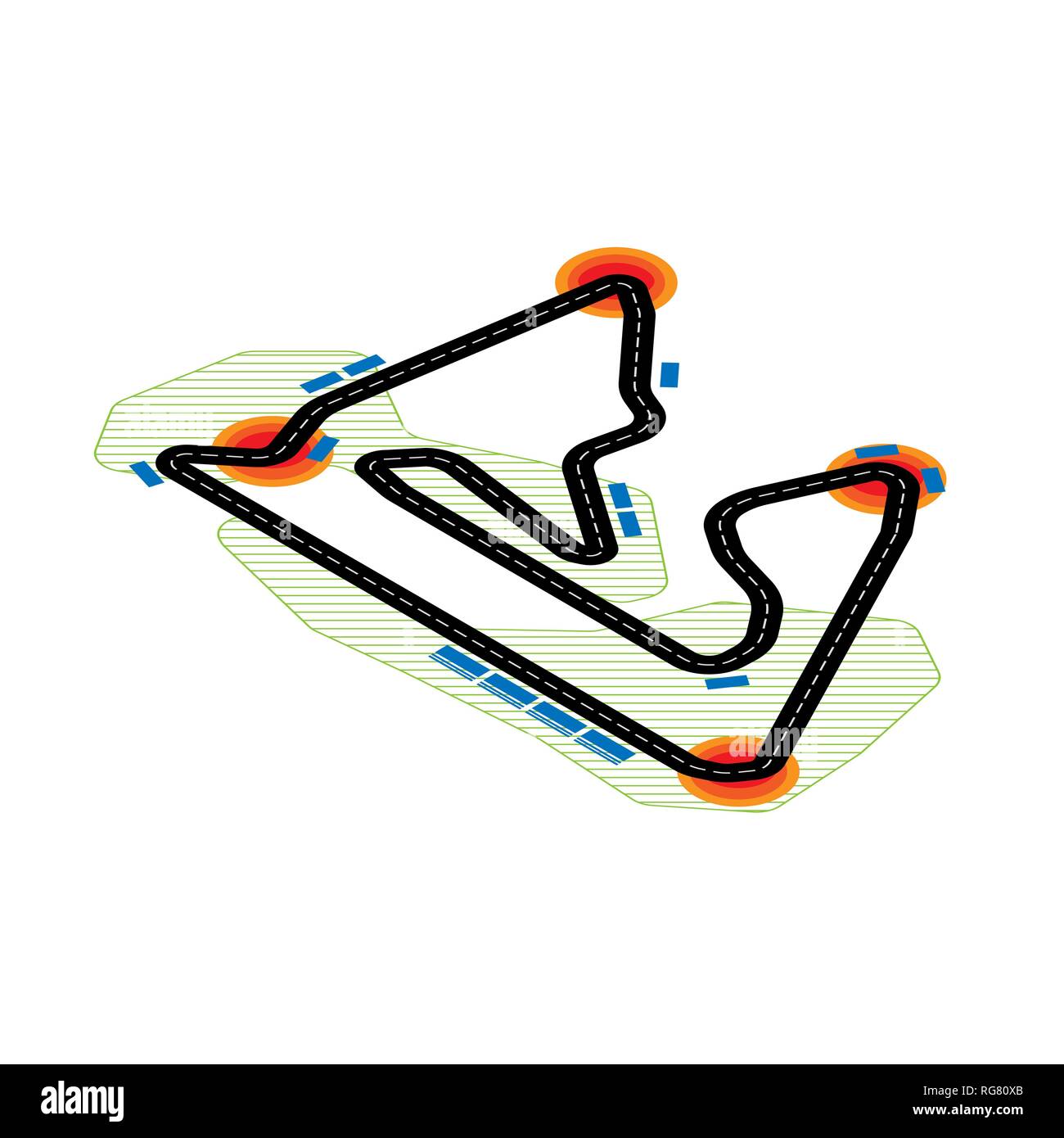 Isometric speed race track with different elements isolated on white