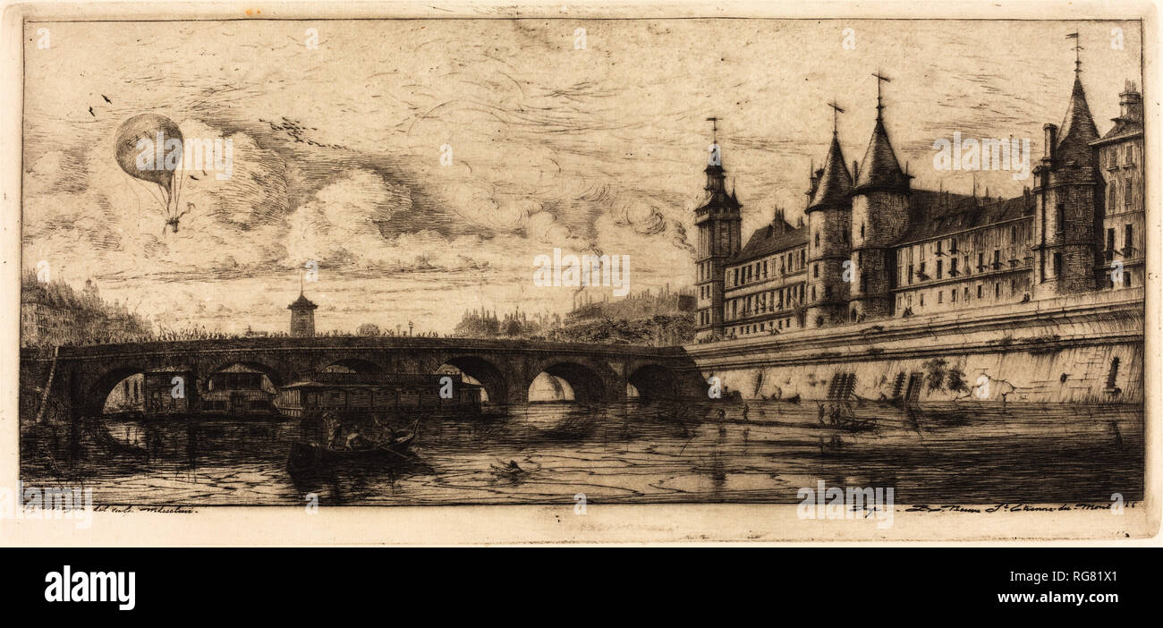Le Pont-au-Change, Paris. Dated: 1854. Dimensions: plate: 15.5 x 33.5 cm (6 1/8 x 13 3/16 in.)  sheet: 22 x 39.2 cm (8 11/16 x 15 7/16 in.). Medium: etching. Museum: National Gallery of Art, Washington DC. Author: CHARLES MERYON. Stock Photo