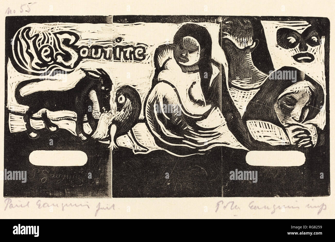Title Page for 'Le Sourire' (Titre du Sourire). Dated: in or after 1895. Medium: woodcut printed in black and gray by Pola Gauguin in 1921. Museum: National Gallery of Art, Washington DC. Author: PAUL GAUGUIN. Stock Photo