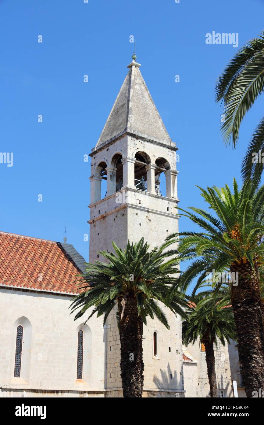 Croatia - Trogir in Dalmatia (UNESCO World Heritage Site). Church tower. Stock Photo