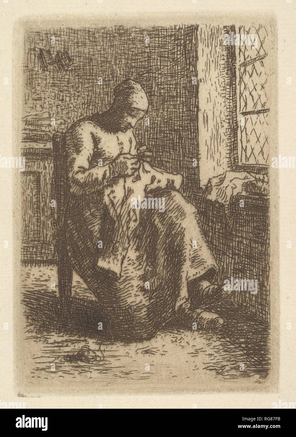 The Sewer. Artist: Jean-François Millet (French, Gruchy 1814-1875 Barbizon). Dimensions: plate: 4 3/16 x 2 7/8 in. (10.6 x 7.3 cm)  sheet: 6 7/16 x 4 3/16 in. (16.3 x 10.6 cm). Date: 1855. Museum: Metropolitan Museum of Art, New York, USA. Stock Photo