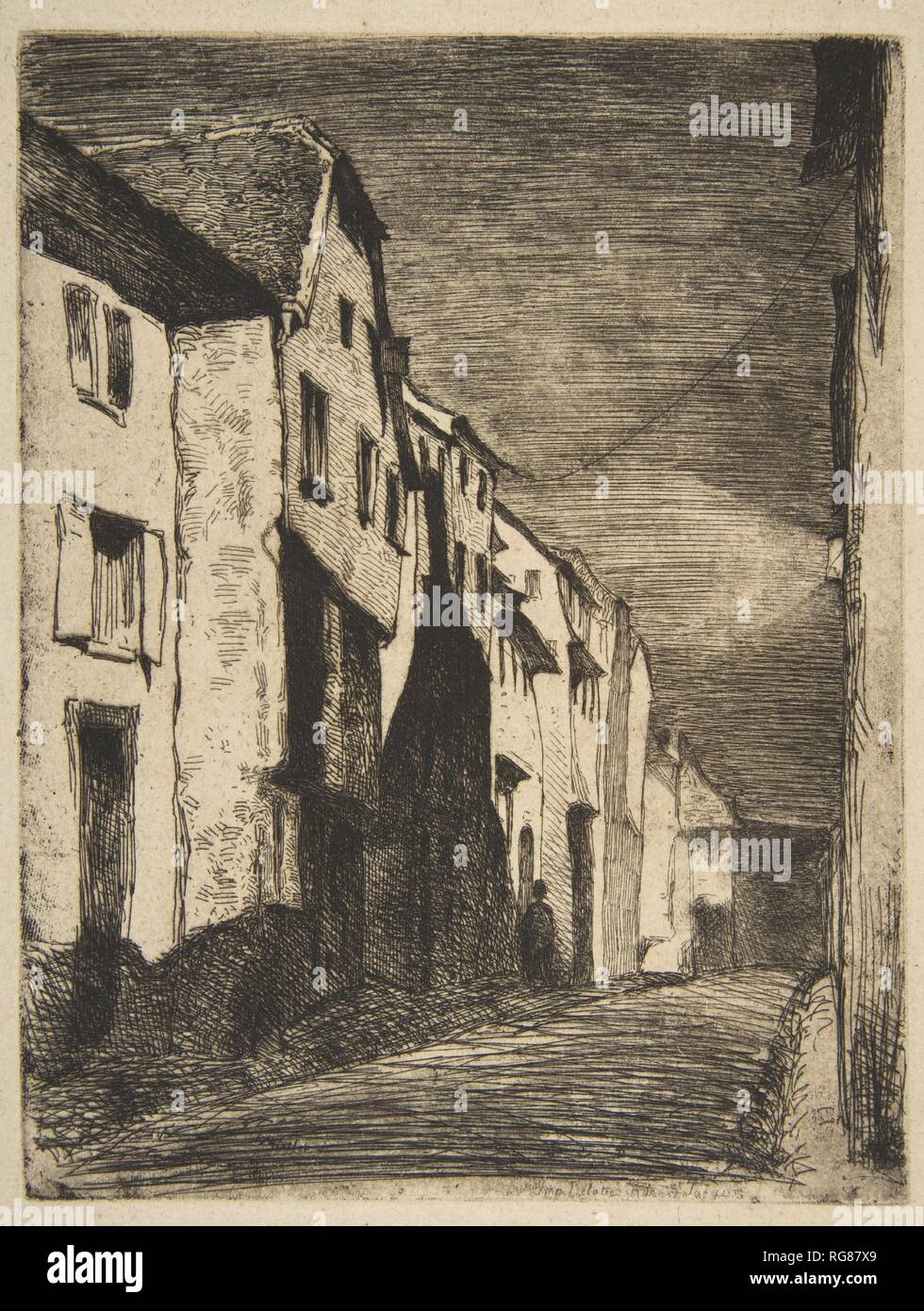 Street at Saverne. Artist: James McNeill Whistler (American, Lowell, Massachusetts 1834-1903 London). Dimensions: Plate: 8 1/8 × 6 1/8 in. (20.6 × 15.6 cm)  Sheet: 12 15/16 × 9 1/8 in. (32.9 × 23.2 cm). Series/Portfolio: French Set ('Douze eau-fortes d'apres Nature' 1858). Date: 1858. Museum: Metropolitan Museum of Art, New York, USA. Stock Photo