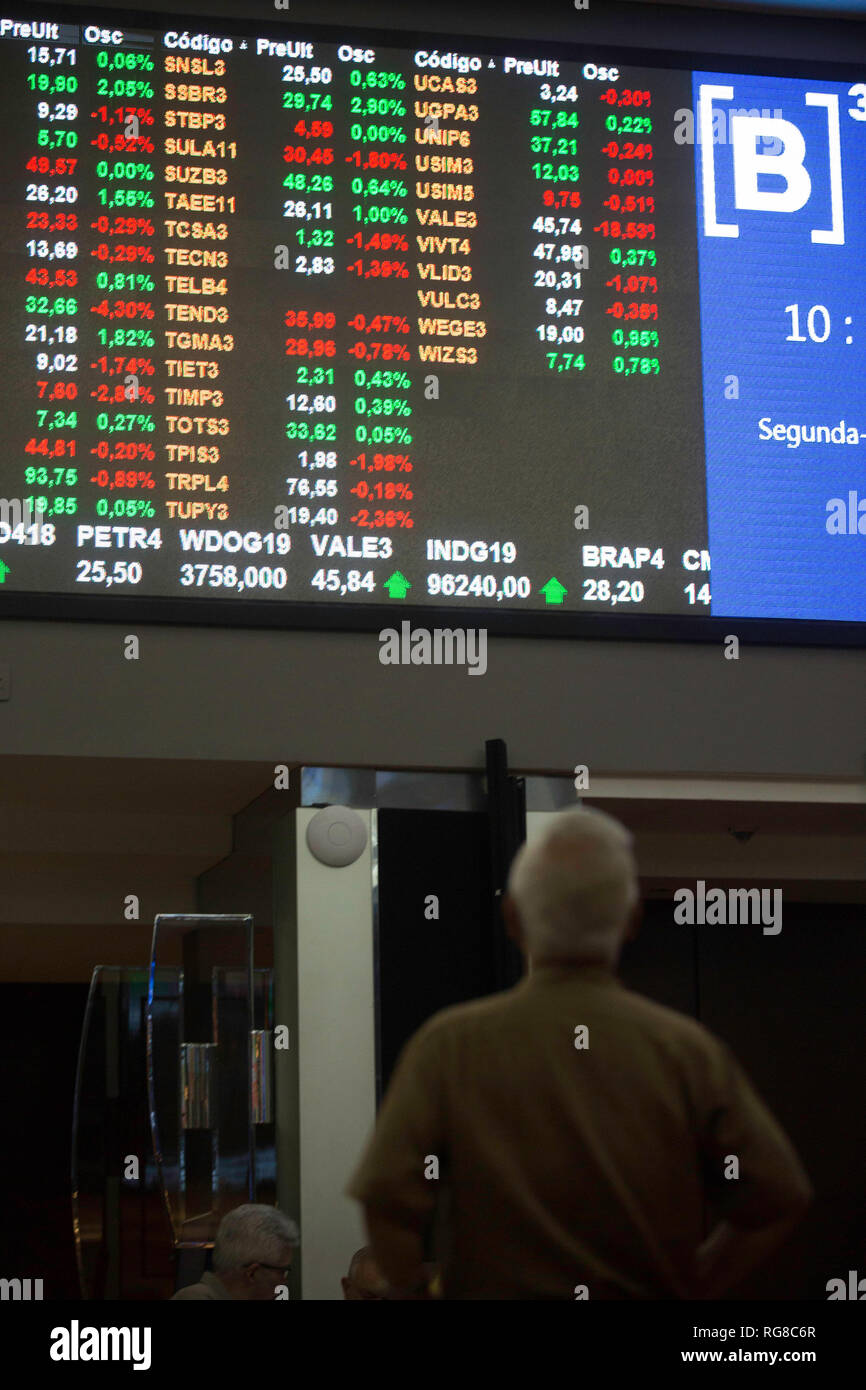 SÃO PAULO, SP - 28.01.2019: BOVESPA ABRE EM QUEDA - Panel of Bovespa during the opening of the market this morning (28). Vale&#3shares ope openearply lower, bringing the index down to 96,096,000 points. (Photo: Bruno Rocha/Fotoarena) Stock Photo