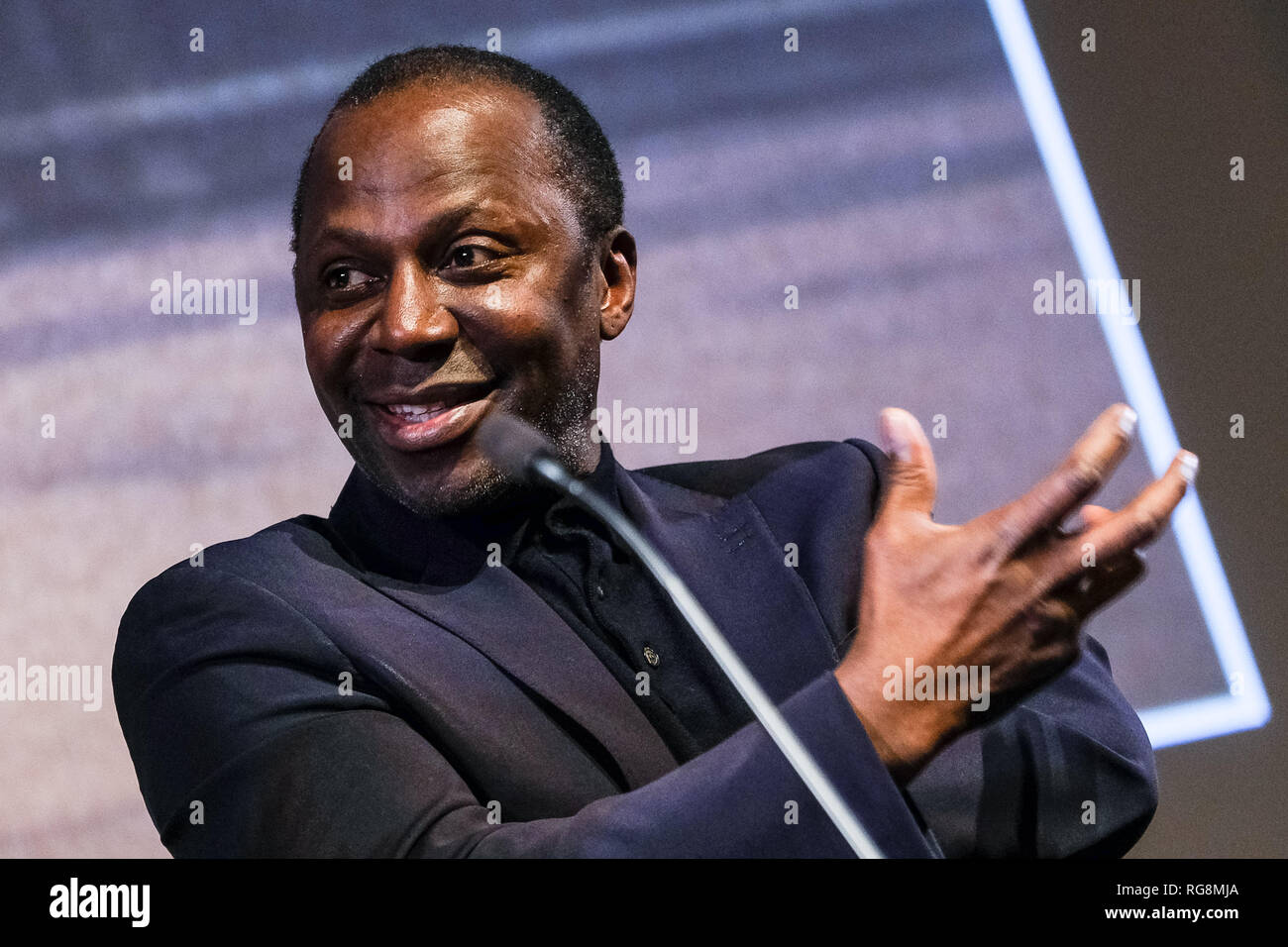 London, UK. 28th Jan, 2019. Cyril Nri on stage at Mark Kermode Live in