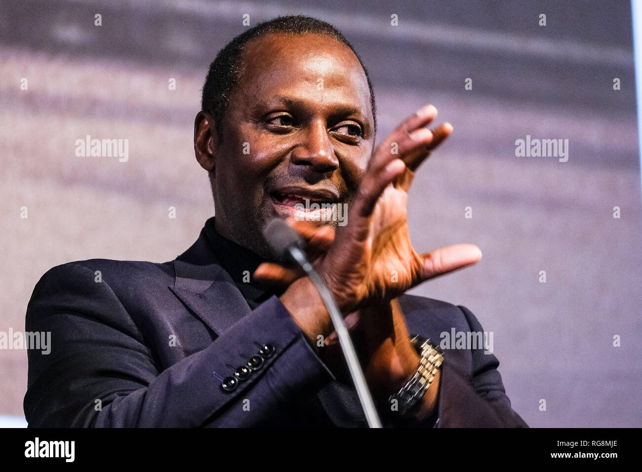 London, UK. 28th Jan, 2019. Cyril Nri on stage at Mark Kermode Live in