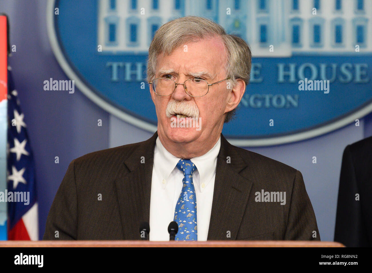 Washington, DC, USA. 28th Jan, 2019. John Bolton, National Security Advisor of the United States, in the White House Press Briefing room at the White House in Washington, DC. Credit: Michael Brochstein/SOPA Images/ZUMA Wire/Alamy Live News Stock Photo