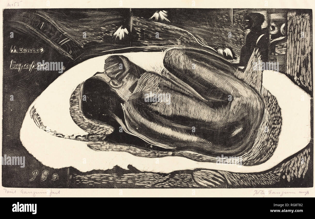 Manoa Tupapau (She is Haunted by a Spirit). Dated: 1894/1895. Medium: woodcut printed in black and gray by Pola Gauguin in 1921. Museum: National Gallery of Art, Washington DC. Author: PAUL GAUGUIN. Stock Photo