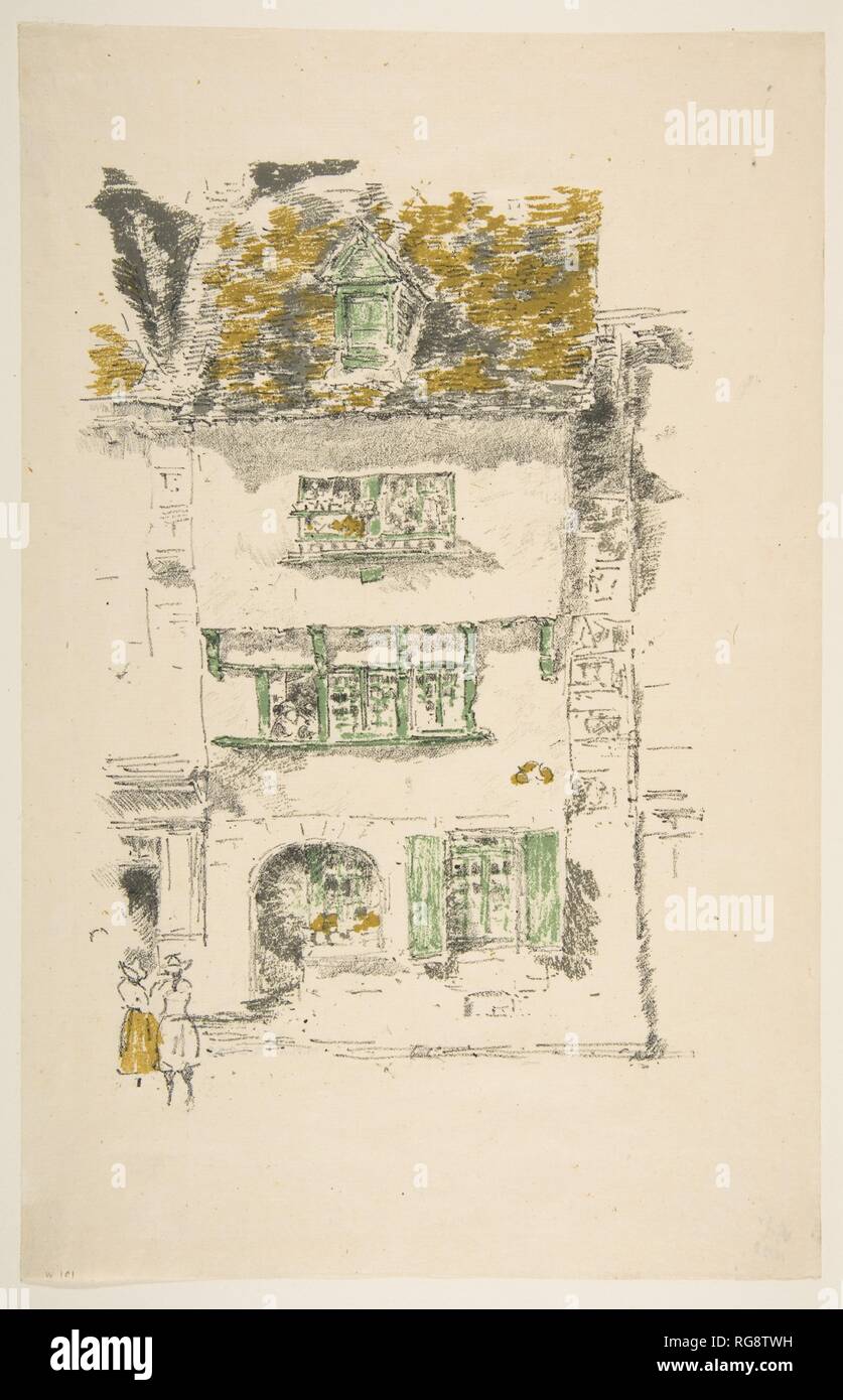 Yellow House, Lannion. Artist: James McNeill Whistler (American, Lowell, Massachusetts 1834-1903 London). Dimensions: Image: 9 1/2 × 6 3/8 in. (24.2 × 16.2 cm)  Sheet: 12 1/2 × 8 1/16 in. (31.8 × 20.4 cm). Date: 1893. Museum: Metropolitan Museum of Art, New York, USA. Stock Photo