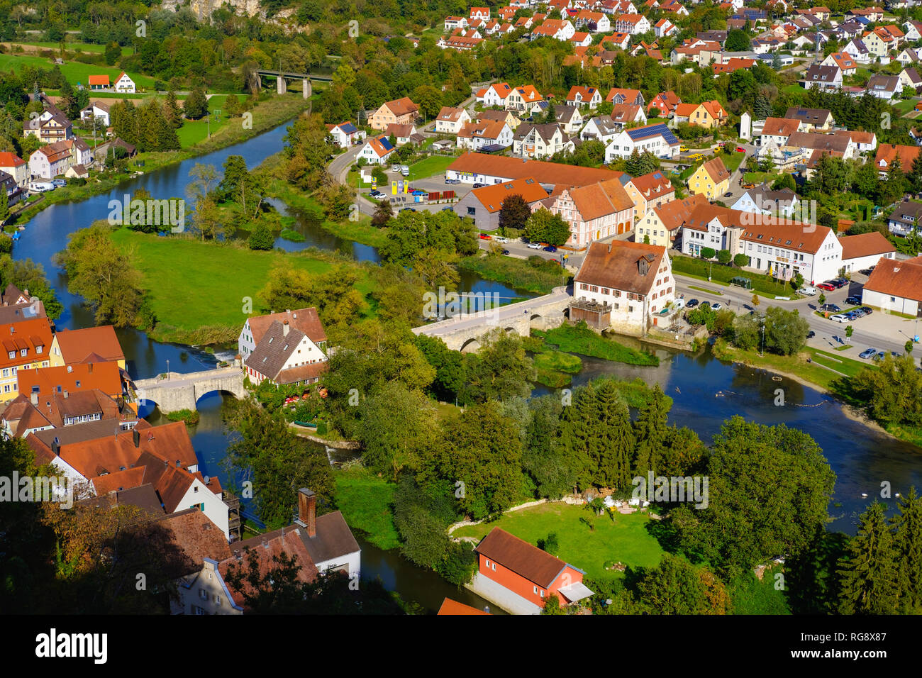 Germany, Bavaria, Swabia, Harburg, Woernitz river Stock Photo