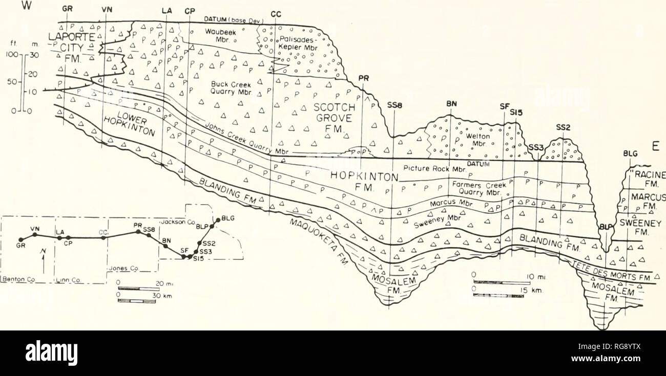 . Bulletins of American paleontology. 98 Bulletin 369. IBanfooCo Text-figure 5.âStratigraphic clâ o^s-seclion ot Silurian u^it^ in east-central Imva. Control points mclude both core and outcrop sections. Datum shifts from base of Devonian in the west to base of Scotch Grove Formation in the east (adapted from Witzke, 1992). For lithologic symbols, see Text-figure 4. FOr-LMATION SCOTCH GROVE / LAPORTE CITY | S.AJvIPLE N1.FMBER DLH 1 DLH DLH 3 DLH 4 DLH 5 DLH 6 DLH DLH 8 DLH 9 DLH 10 DLH 11 DLH 12 DLH 13 S..MPLE WEIOm' (in kilograms) 54 46 4 2 46 â ; 5 1 28 4 7 57 5 7 54 -) 57 Panderodus sp 6 1 Stock Photo