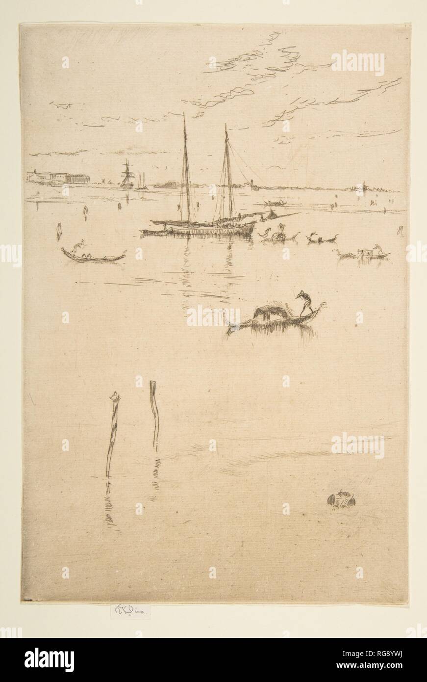 The Little Lagoon. Artist: James McNeill Whistler (American, Lowell, Massachusetts 1834-1903 London). Dimensions: Plate: 9 × 6 in. (22.9 × 15.3 cm)  Sheet: 9 × 6 in. (22.9 × 15.3 cm). Series/Portfolio: First Venice Set ('Venice: Twelve Etchings,' 1880). Date: 1879-80. Museum: Metropolitan Museum of Art, New York, USA. Stock Photo