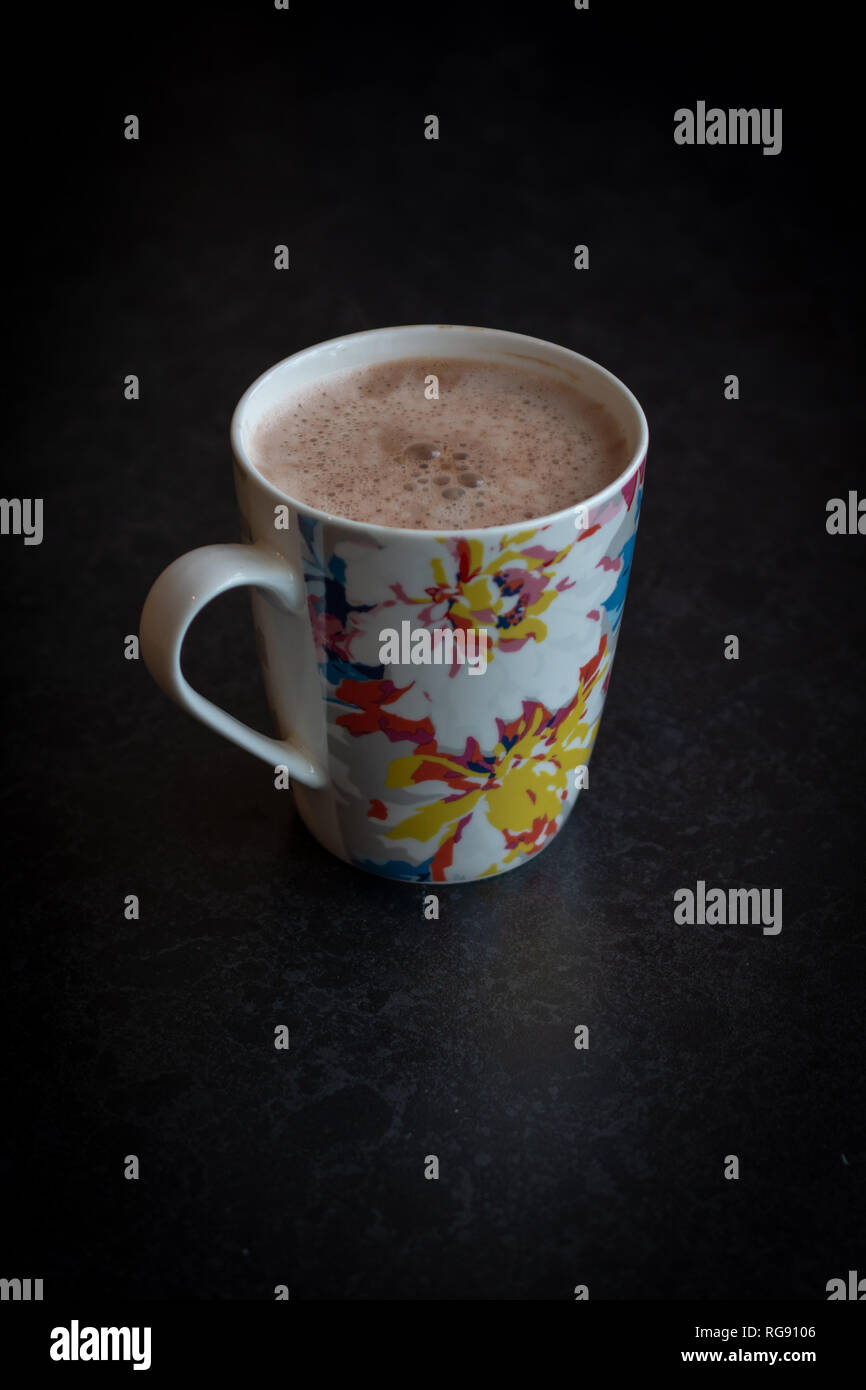 A Flowery Mug Of Hot Chocolate On A Cool Winters Morning Stock Photo Alamy