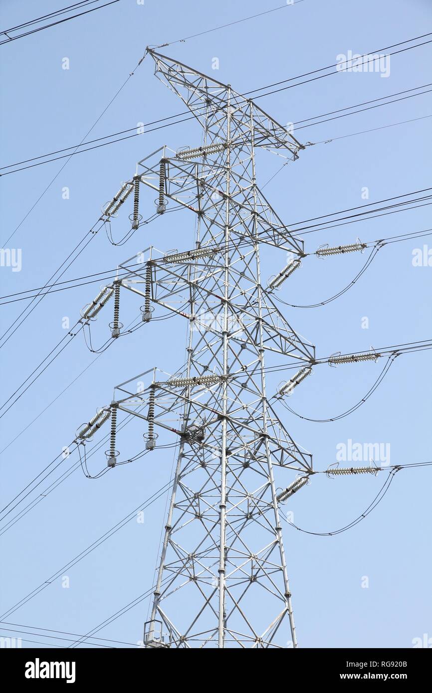 High voltage electricity pylon in Japan. Power grid Stock Photo Alamy