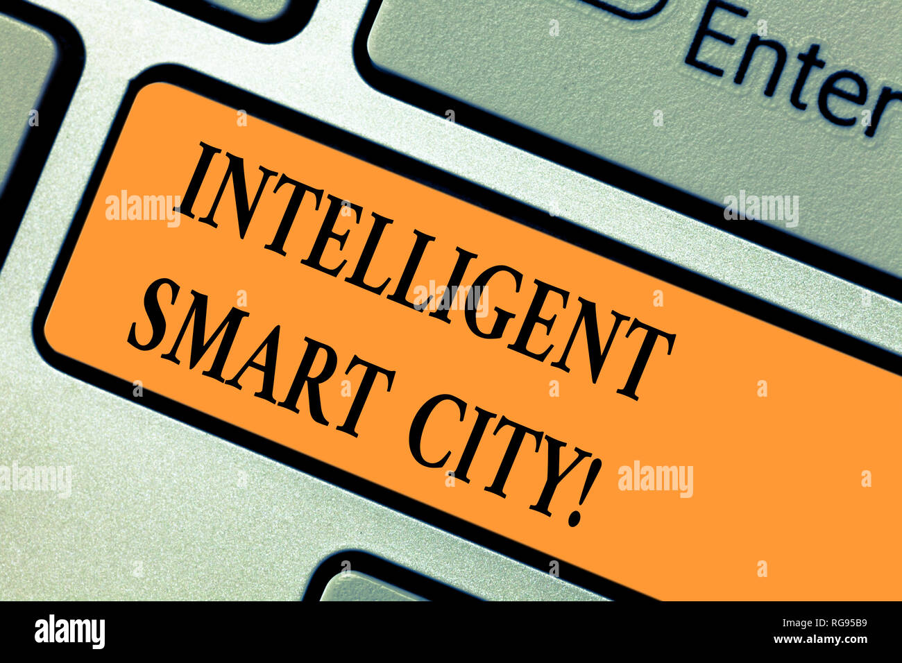 Handwriting text Intelligent Smart City. Concept meaning The city that ...
