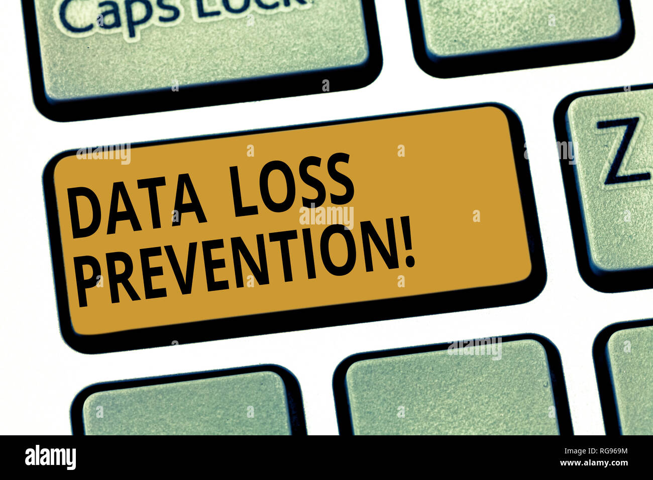 Word writing text Data Loss Prevention. Business concept for Software that detects potential data breaches Keyboard key Intention to create computer m Stock Photo