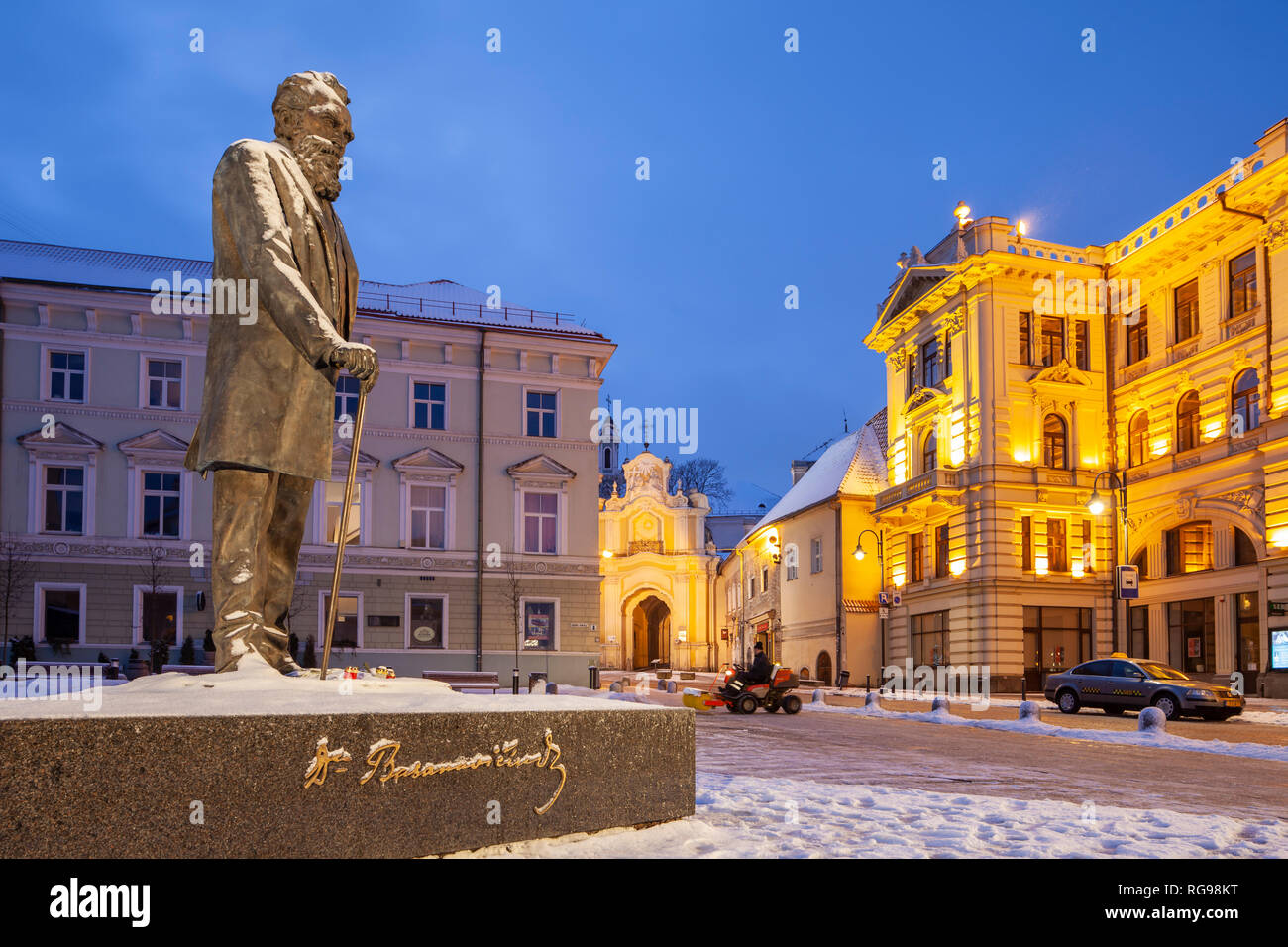 Winter dawn at Jonas Basanavičius statue in Vilnius old town, Lithuania ...