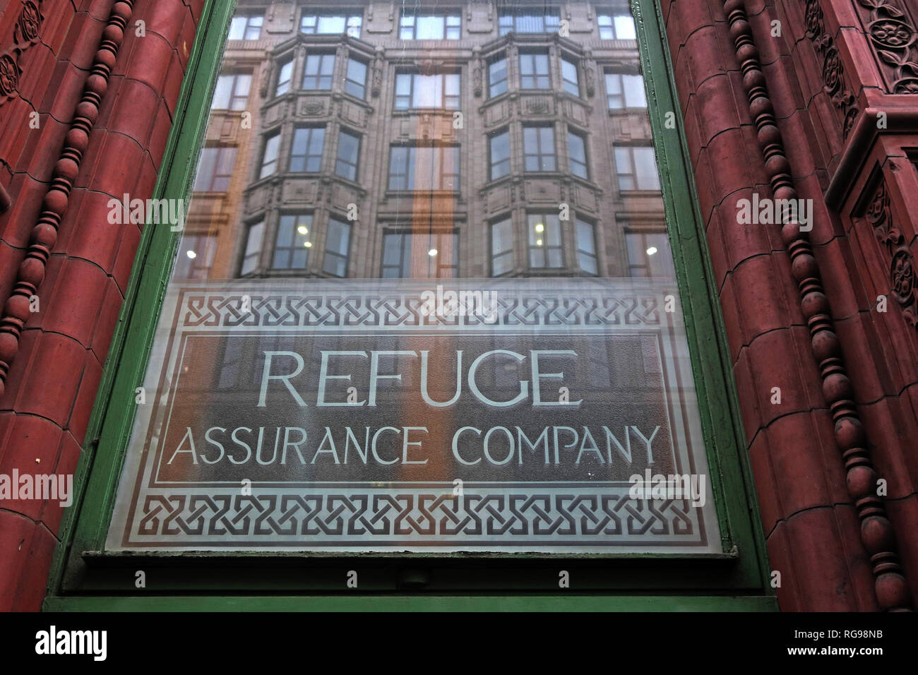 Window at Refuge assurance Company Head Office Building, Oxford Road, Manchester, North West England, UK, Stock Photo