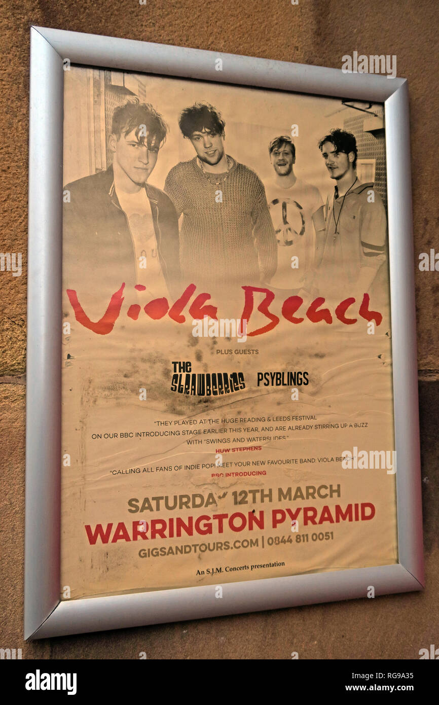 Vintage Viola Beach Poster, The Lounge, Bar, Springfield St, Warrington, Cheshire, North West England, UK, WA1 1BB Stock Photo