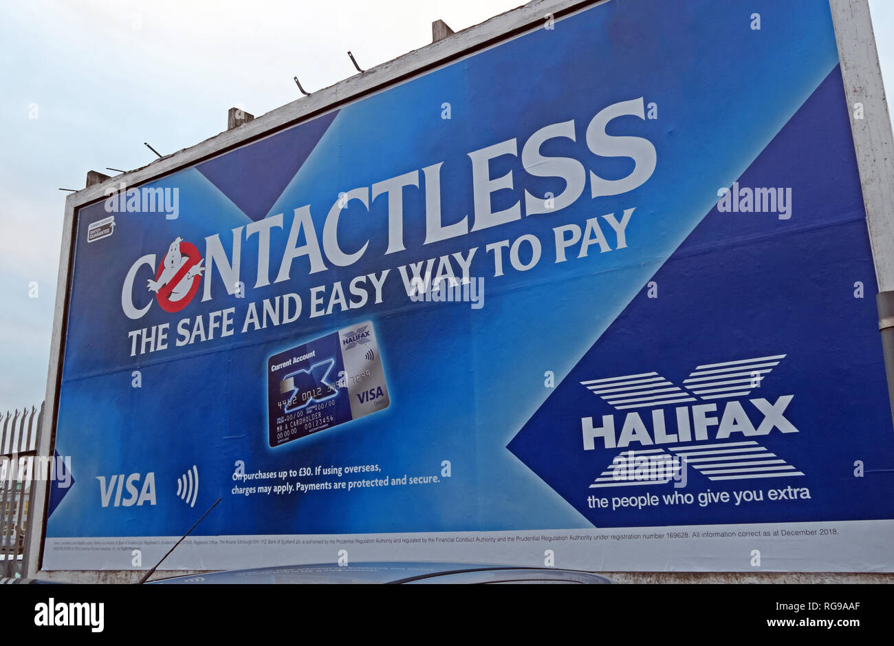 Halifax Contactless card billboard advert, The Safe and easy way To Pay, Warrington, Cheshire, UK, as at 1st July becomes Lloyds Stock Photo