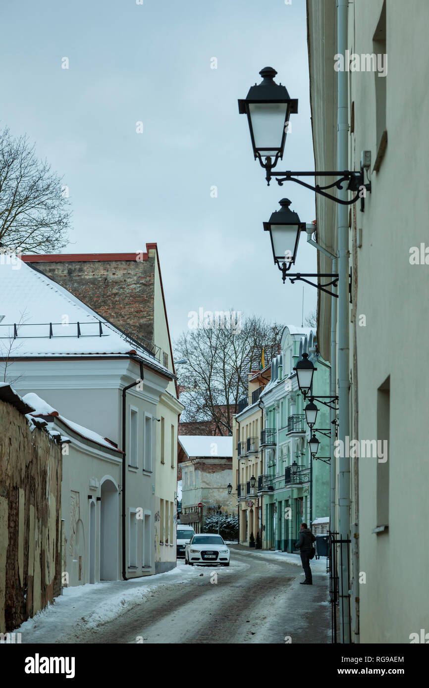 Winter in Vilnius old town, Lithuania. Stock Photo