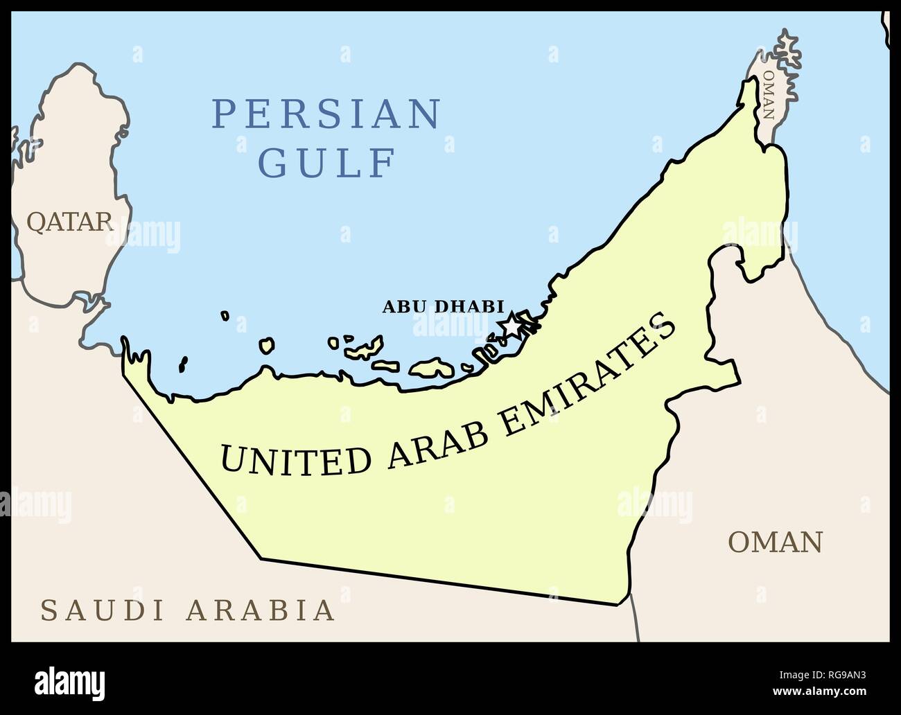 United Arab Emirates (UAE) map. Outline vector country map. Stock Vector