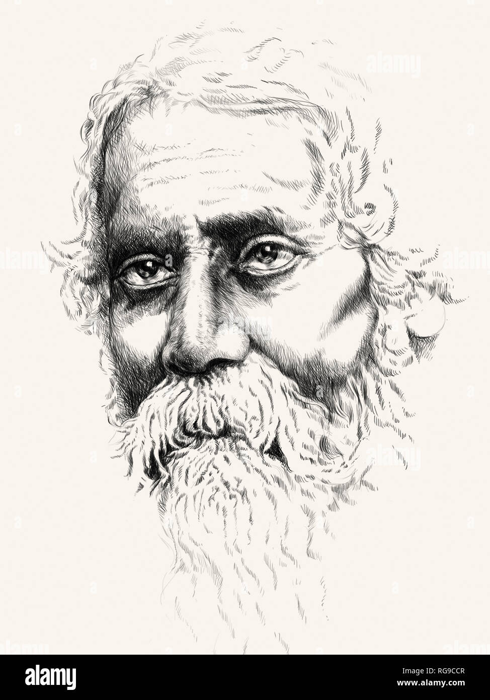 Rabindranath Tagore  A Great Indian Poet and Writer Illustration Drawing Stock Photo
