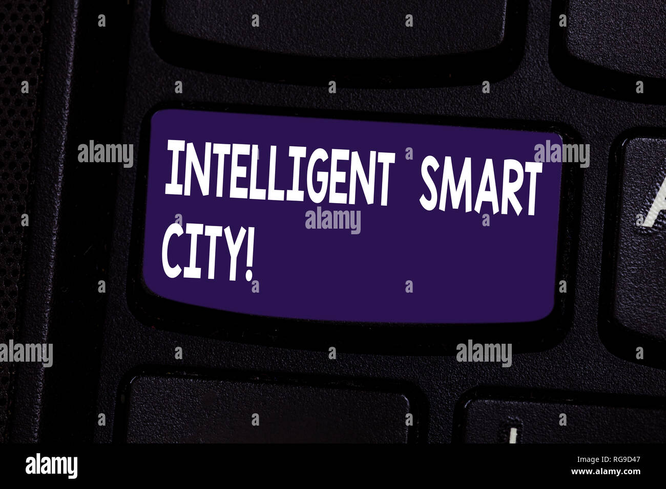Handwriting text Intelligent Smart City. Concept meaning The city that ...