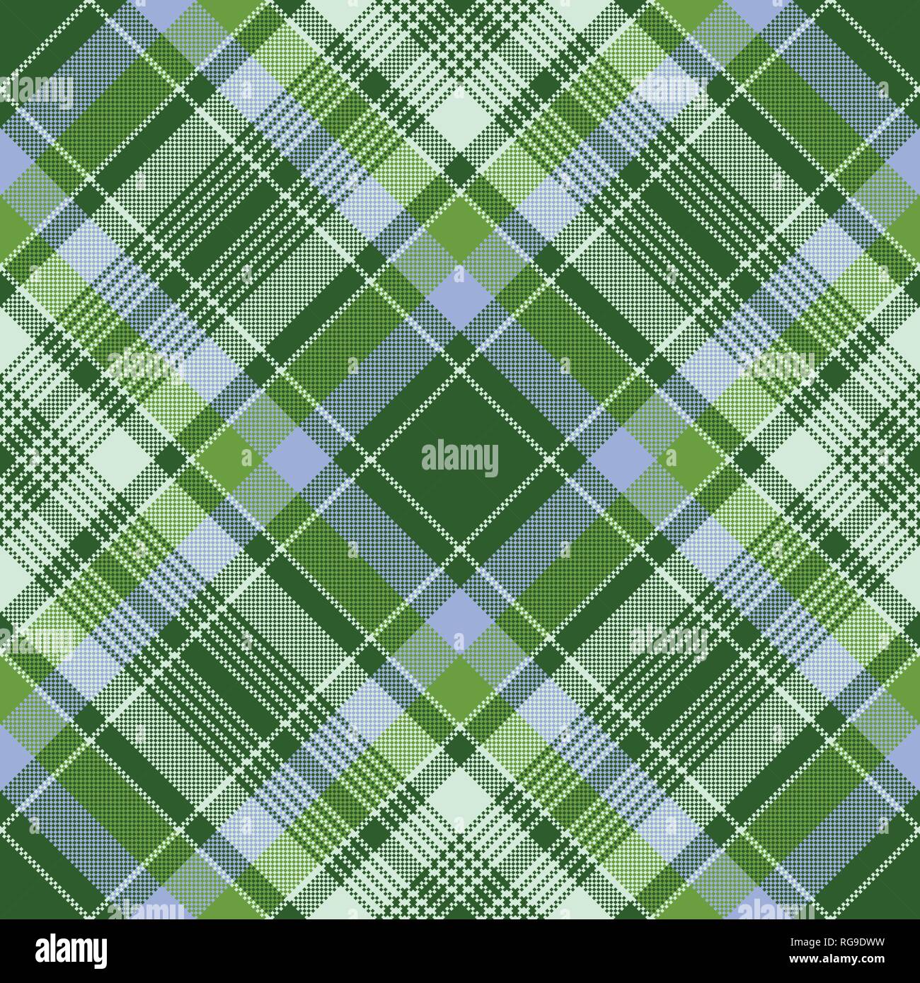 Green check plaid fabric texture pixel seamless pattern. Vector illustration. Stock Vector