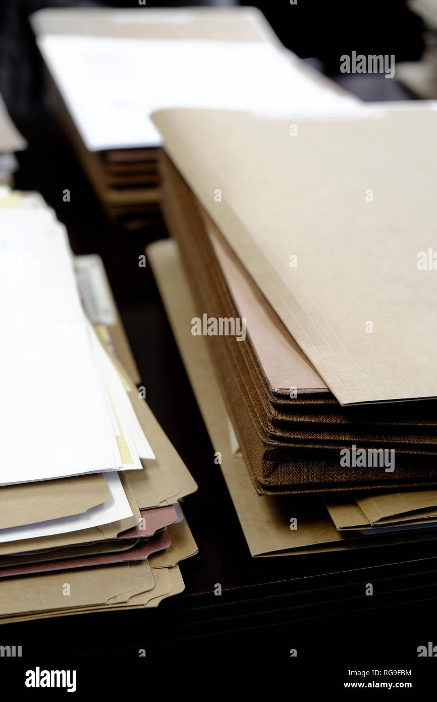 Files and Folders on Desk Work Busy Information working Stock Photo
