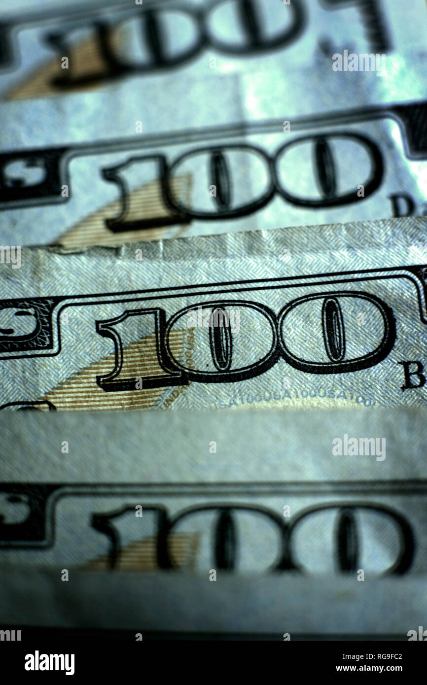 Hundred Dollar Bills American money United States denomination wealth Stock Photo