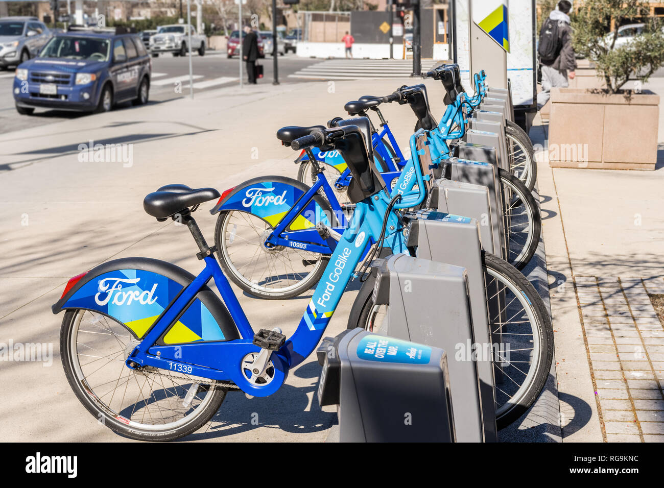 February 21, 2018 San Jose / CA / USA - Ford GoBike is a regional public bicycle sharing system in the San Francisco Bay Area, California Stock Photo