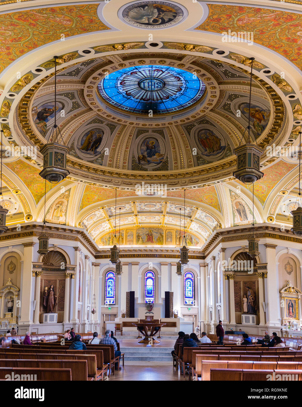 February 21, 2018 San Jose / CA / USA - Interior of the Cathedral Basilica of St. Joseph, a large Roman Catholic church located in Downtown San Jose,  Stock Photo