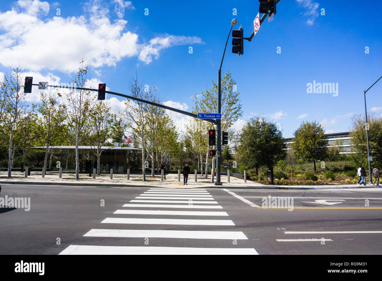 March 8, 2018 Cupertino / CA / USA - Crosswalk in front of the new Apple Offices in Silicon Valley, south San Francisco bay area Stock Photo