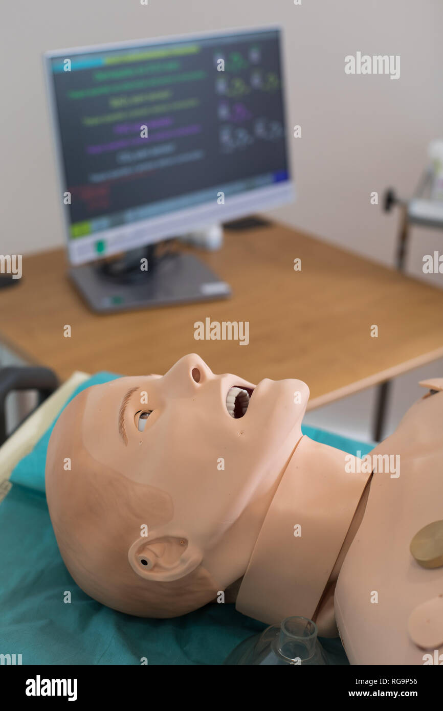 Healthcare patient simulator for modern practical training of health professionals in hospitals. Stock Photo