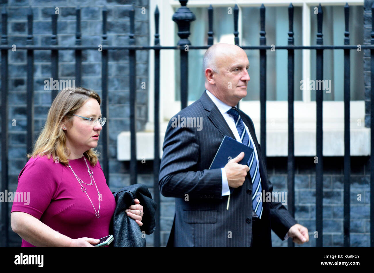 Stephen Phipson CBE (Chief Executive of EEF - the Manufacturers Organisation) and Cate Sleep (Head of Public Affairs, EEF) leaving 10 Downing Street,  Stock Photo