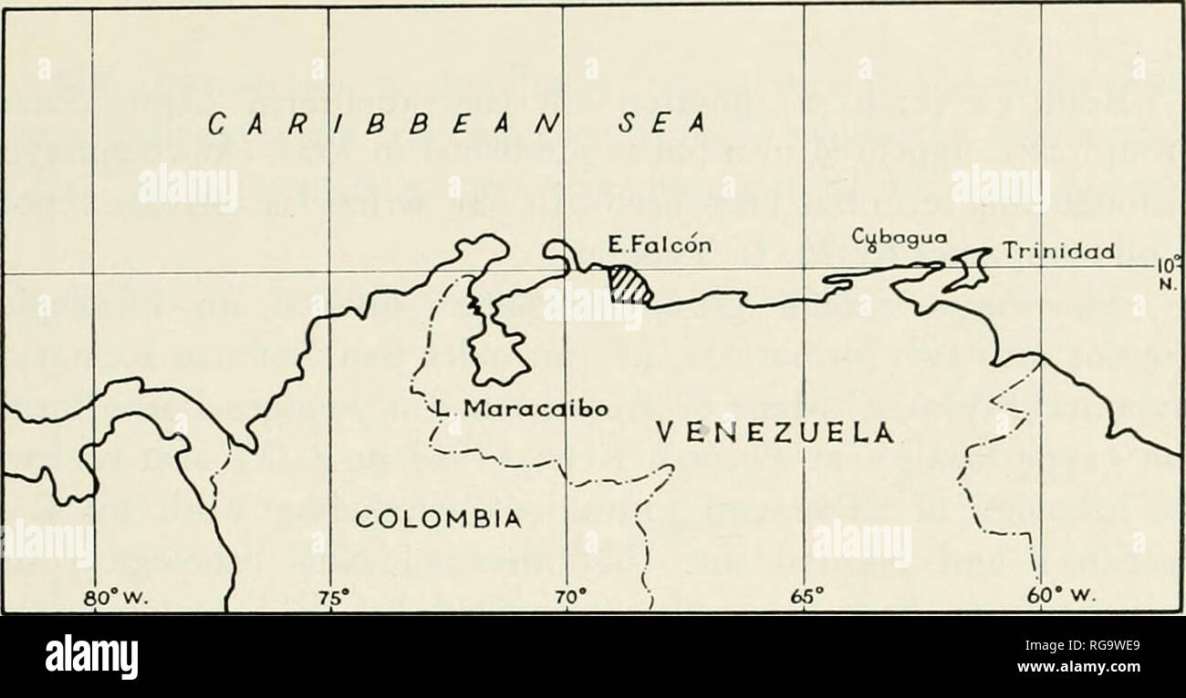 Bulletins of American paleontology. TocuYo AND PozoN FORMATIONS Venkzufla:  Blow 69. Map 1 Geographical posii'ion of Eastern Folcon and Trinidad.  LEGEND: Area of map 2 shaded thus Sketch mop of the