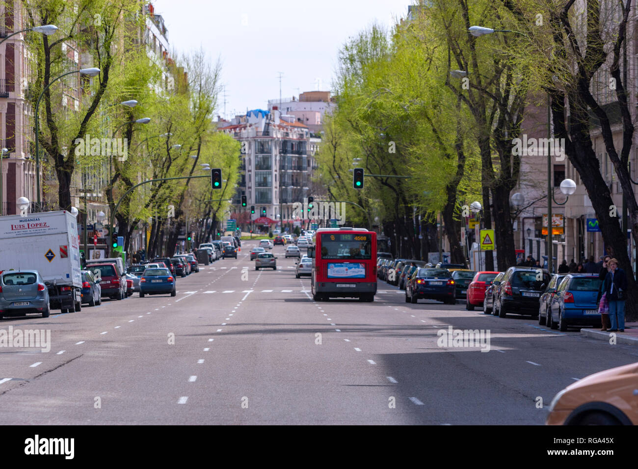 Emt Bus Along The Traditional Street Of Calle Bravo Murillo Madrid Spain Stock Photo Alamy