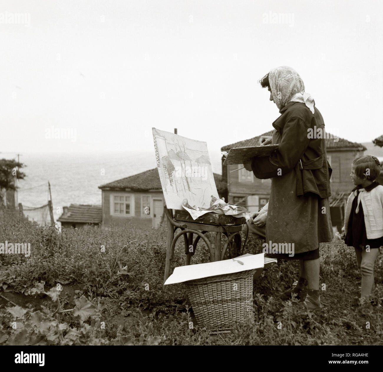 Bulgarian painter on Black Sea coast, Bulgaria, 1960 Stock Photo