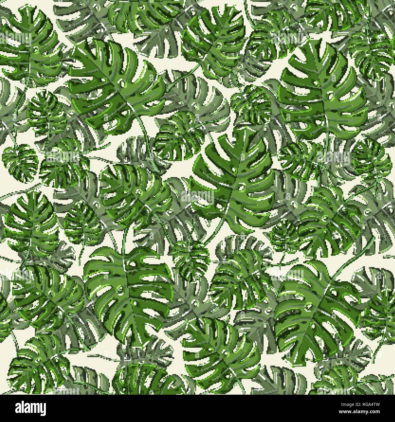 Tropical leaves vector seamless pattern with monstera Stock Vector