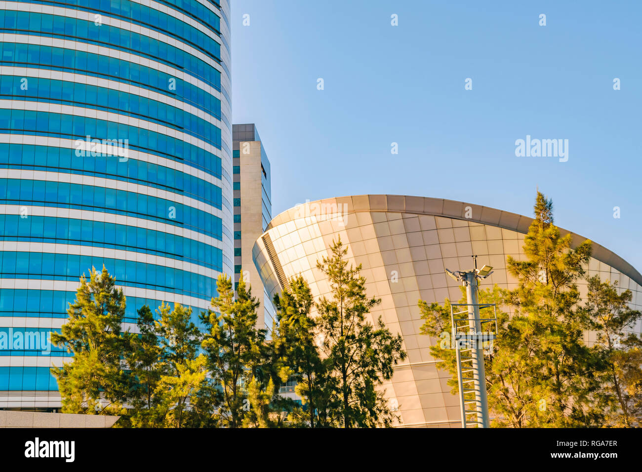 Contemporary style telecommunications tower building located in Montevideo, the tallest skyscraper building in Uruguay. Stock Photo