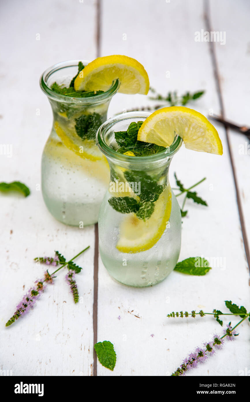 Infused water with mint and lemon, detox Stock Photo Alamy