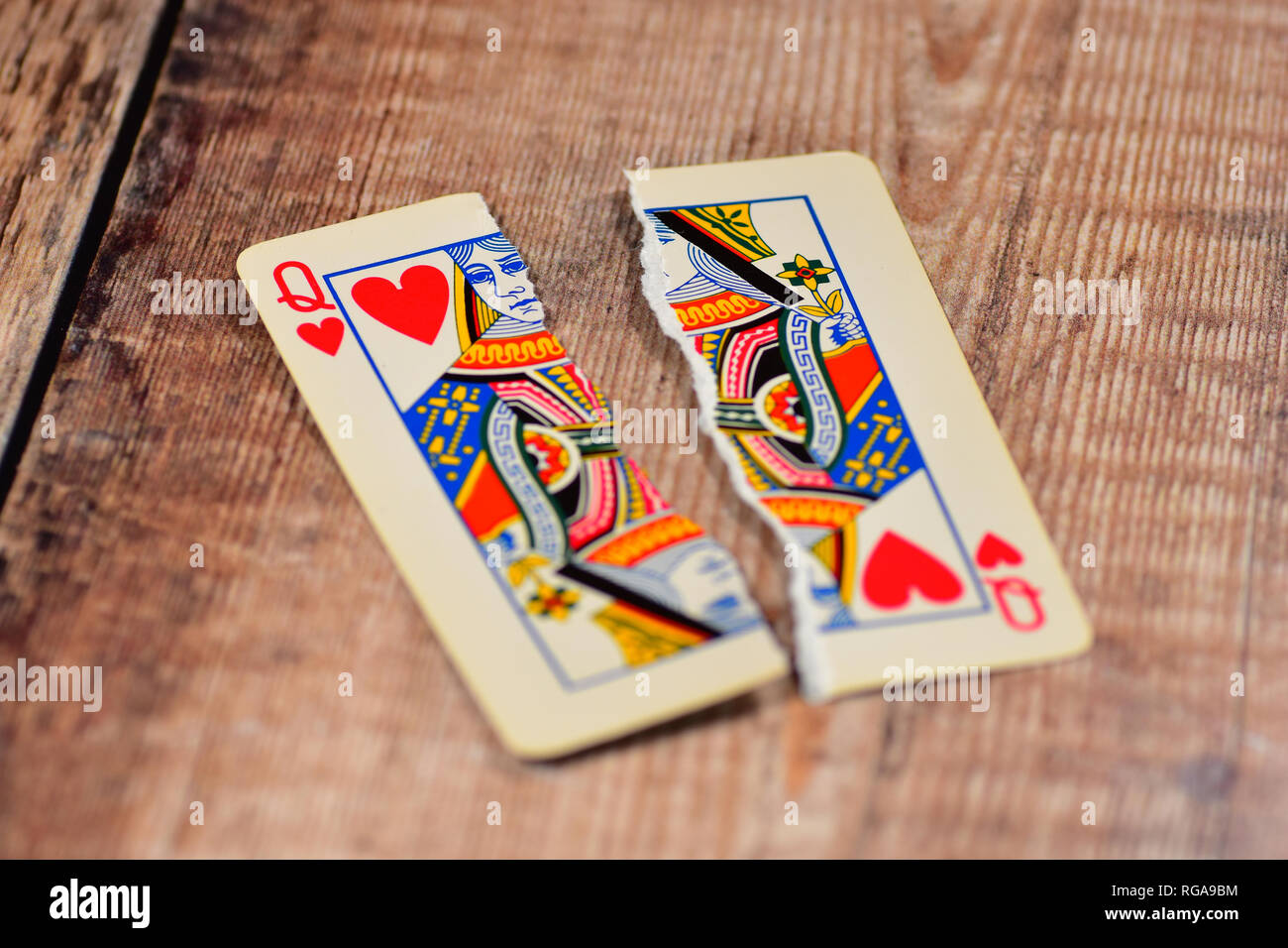 Torn Queen of Hearts Playing cards Stock Photo Alamy
