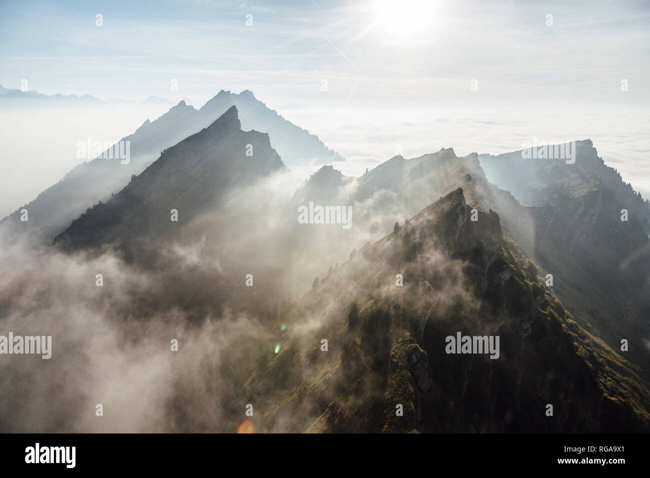 Switzerland, mountains and fog Stock Photo