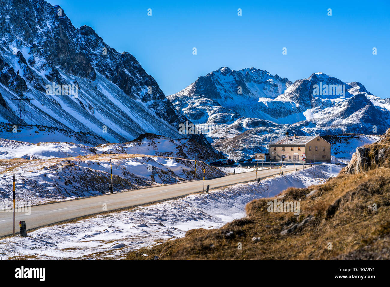 Switzerland, Grisons, Albula Valley, Albula Pass road, hospice Stock Photo