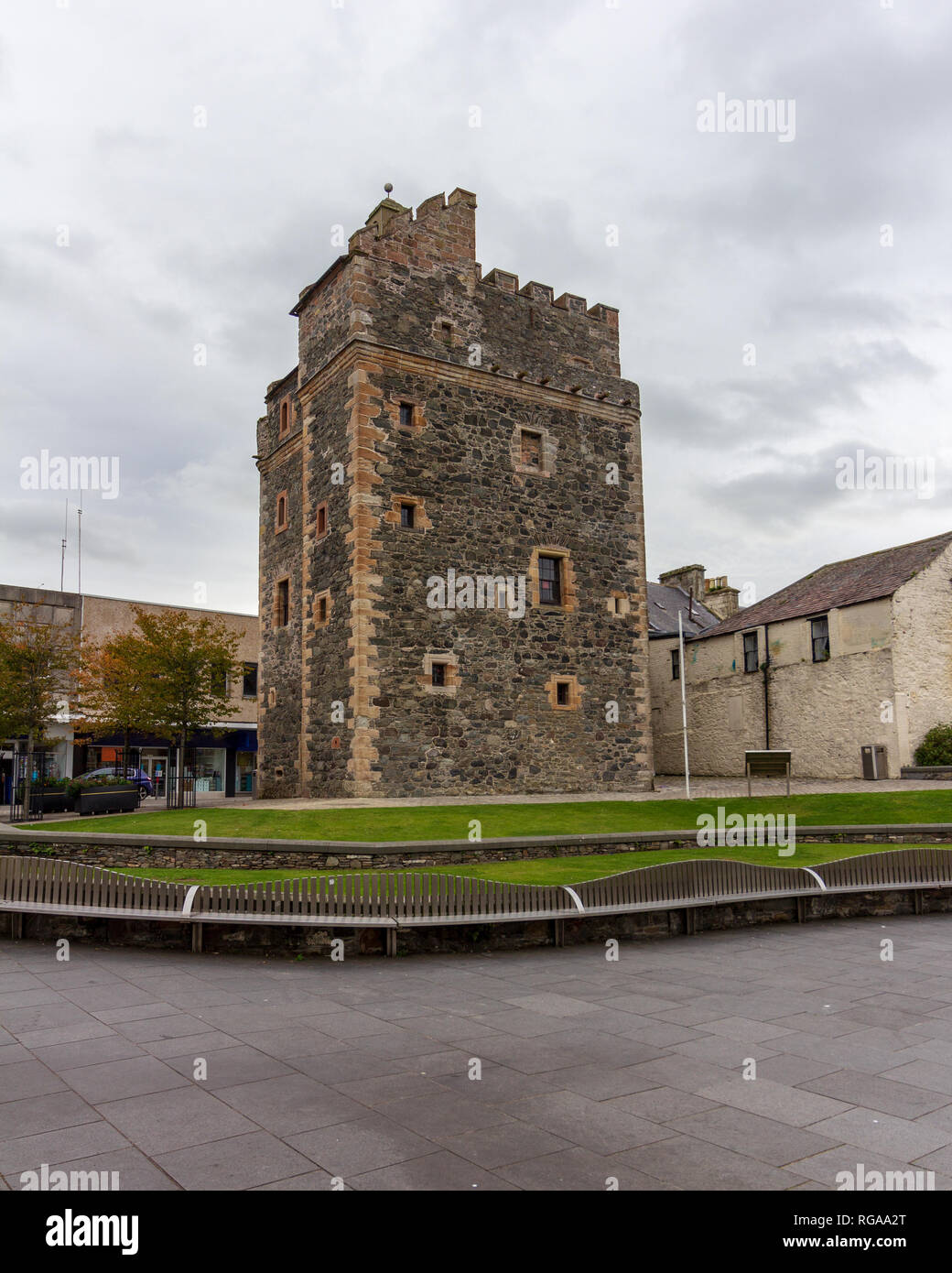 Remaining tower of the Castle of St John in Stranraer, Scotland, United Kingdom housing a museum Stock Photo