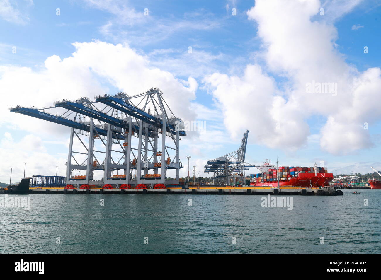 Cranes in Auckland's container port, New Zealand Stock Photo Alamy