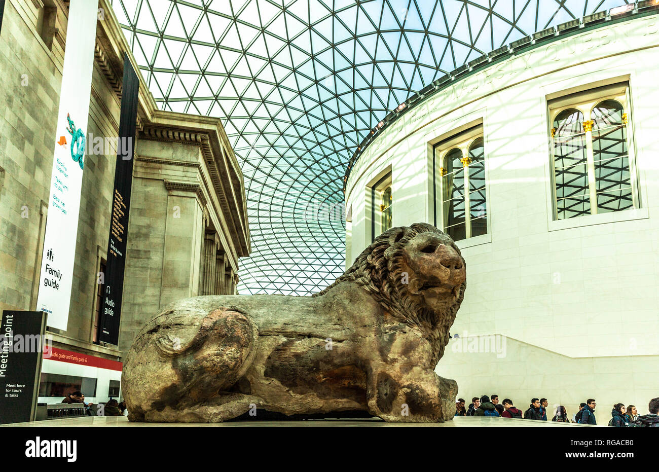Sculpture of The Lion of Knidos, British Museum, London, England, UK. Stock Photo