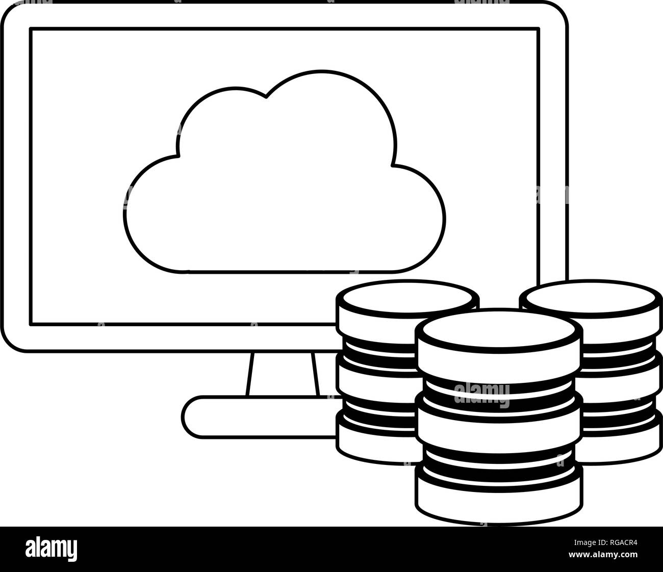 cloud computing technology in black and white Stock Vector
