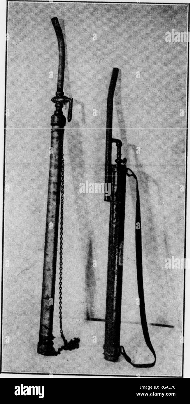 . Bulletin (Pennsylvania Department of Forests and Waters), no. 36-37. Forests and forestry. The Rich Fire-tool, Which can bo Adjusted into Four Positions is a Mostj Effective Fire-fighting Instrument. A satisfactory arrangement of crew is as follows: The warden or foreman directs the course and location of the fire-break, if one must be made. He is in charge of the whole fire-fighting force and should urge each man to do his best. According to the amount of brush to be cut one or two axemen or brushcutters follow the war- den. Four men with small wooden rakes, or some other tool, one working  Stock Photo